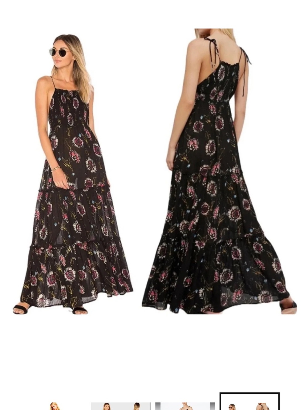 NWOT Free People Intimately Black Floral Tie-Shoulder Maxi Dress Size Large